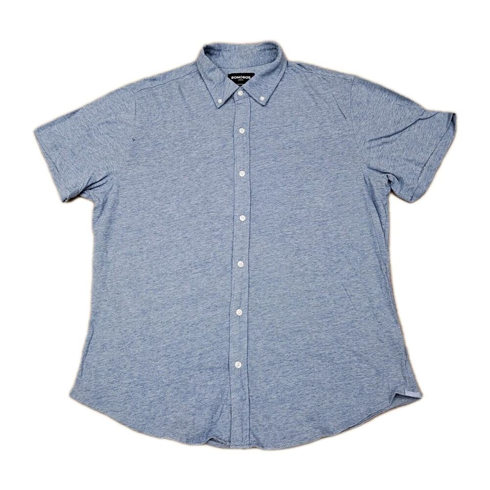 Bonobos Stretch Standard Fit Shirt Men's Large Blue Short Sleeve Button Up